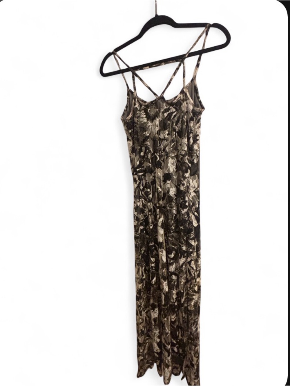 Fire Los Angeles Black & Cream Floral Strappy Maxi Dress
